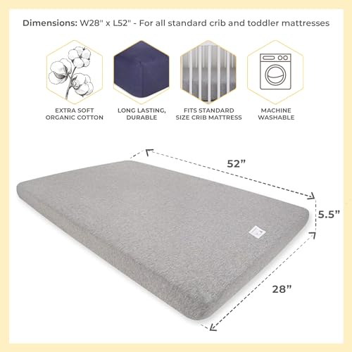 Image of Burt's Bees Baby Essential Organic Cotton Fitted Crib Sheet, Breathable for Boy Girl Standard Crib & Toddler Mattresses