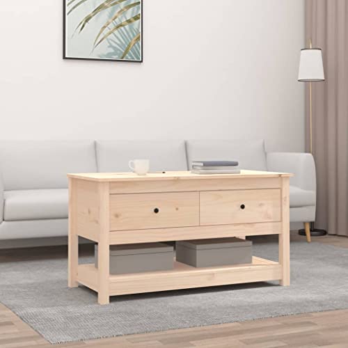 Table basse en pin massif rustique chic de 102 cm avec tiroirs