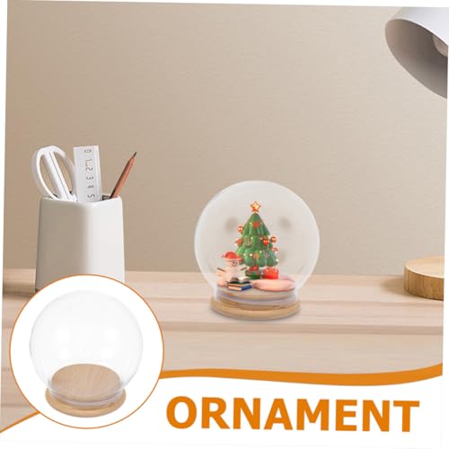 Cúpula de cristal de 13 cm con base de bambú natural para flores 4