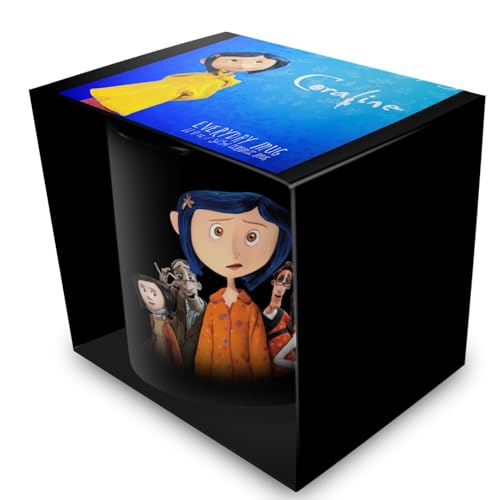 Image of Pyramid International Coraline (Puzzled) Black Mug, 315ml / 11oz Ceramic Mug, Officially Licensed Drinkware, Premium Coffee Cup for Fans & Collectors