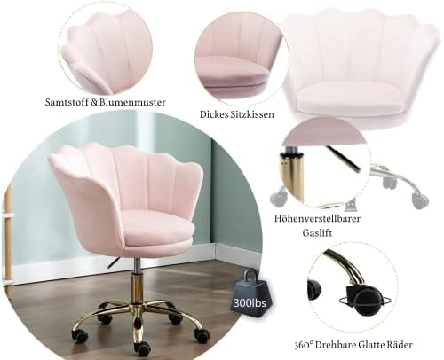 Wahson Velvet Home Office Chair Swivel Chair Height Adjustable Armless Task Chair with Gold Base,Desk Chair for Bedroom/Vanity (Light Pink, Velvet)