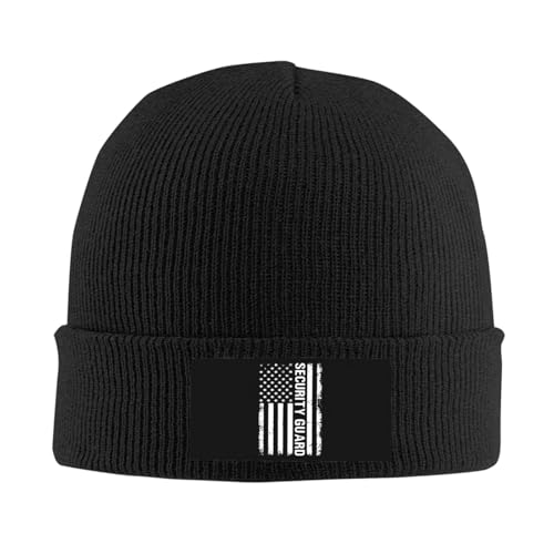 Security Guard Flag Winter Beanie Hats for Men Women Soft Warm Knit Hat Ski Stocking Cuffed Cap Black