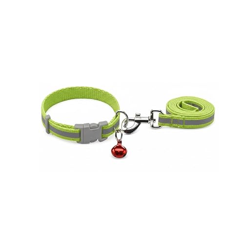 Dog Trust Nylon Cat Collar Belt & Leash Set, Reflective Dog, Cat, Puppies Collar Adjustable, Durable & Lightweight Belt (Green, Pack of 1 Piece)