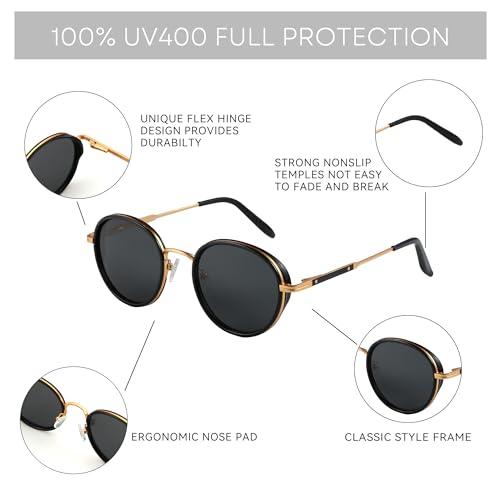 ZENOTTIC Retro Round Polarized Steampunk Sunglasses for Men Women-Circle Vintage Design Metal Frame UV400 Shades4