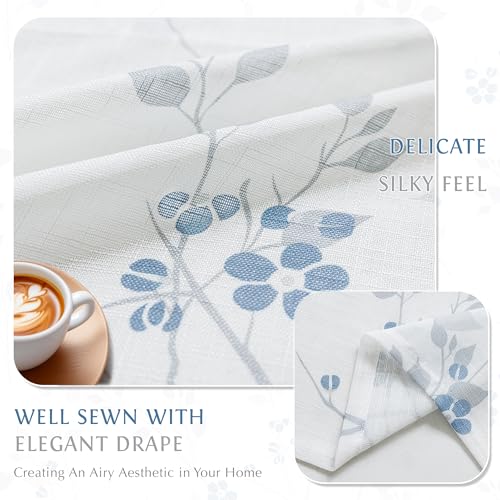 Image of Beauoop Linen Floral Semi Sheer Valance Curtains Kitchen Blue Grey 52x18x1