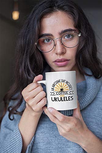 WXWUDEI Tasse à Café En Céramique Avec Poignée Pour Amateurs De Musique Et Ukulélé (325 Ml, Blanc