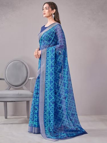 Image of Satrani Women's Chanderi Printed & Embroidery Saree with Unstitched Blouse Piece
