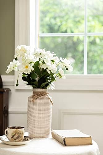 TERESA'S COLLECTIONS Vintage Ceramic Large Vase for Flowers Set of 2, Rustic Decorative Pottery Beige Vases for Pampas Grass, Farmhouse Vase for Living Room, Bedroom and Mantel, 19.5cm & 26cm Tall