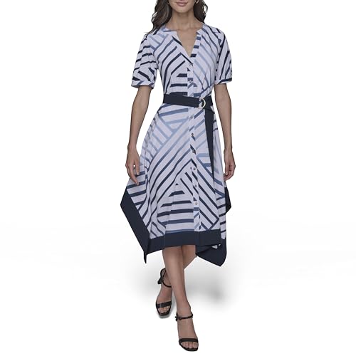 karl lagerfeld blue and white dress Karl Lagerfeld nacy blue and white polka dot dress with statement sleeve Size 10