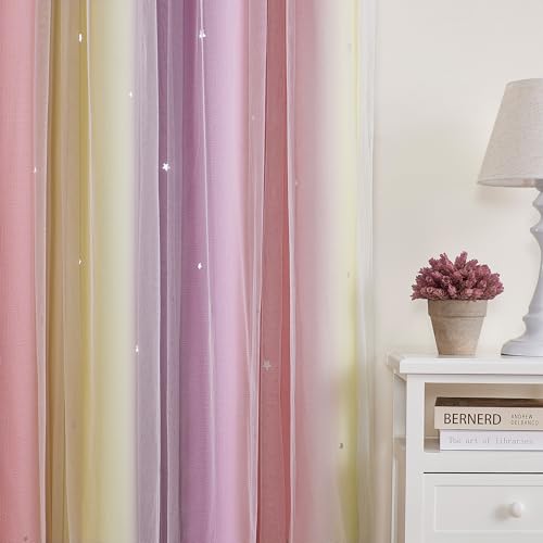 Image of XiDi Curtains for Bedroom Decor, Rainbow Pink PurpleYellow52 /54 /1