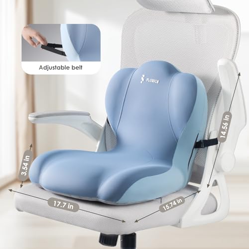 Image of FLORICH Memory Foam Truck Seat Cushion,Car Seat Cushion and Lumbar Support Pillow for Office Chair, Ergonomic Back Support & Sciatica Relief for Long Drives(Blue)