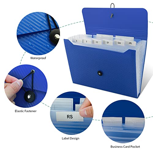 Image of Expanding File Folder, 13 Pocket Accordian File Organizer with Tabs & Labels, Expandable Blue Plastic File Folders Letter Size /A4 /Receipt /Bill Paper Documents for Home /School /Office