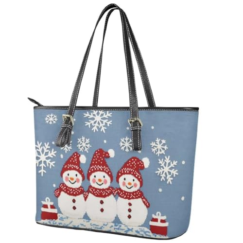 Image of Coldinair Christmas Leather Tote Bag for Women with Zipper Large Shoulder Tote Bag Shopping Casual Travel Bag Handbag Purse