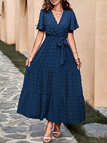 MASCOMODA-Women-Boho-Swiss-Dot-Maxi-Dresses-Wrap-V-Neck-Flutter-Short-Sleeve-Solid-Tie-Waist-A-Line-Tiered-Flowy-Long-Dresses