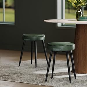 VASAGLE EKHO Collection - Dining Chairs Stools Set of 2, Upholstered Kitchen Chairs, Vanity Stools, Synthetic Leather with Stitching, Mid-Century Modern, 19-Inch Tall, Easy Assembly, Forest