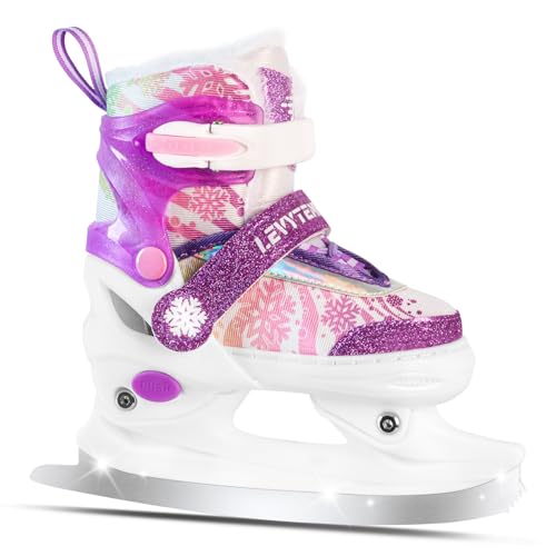 LEVYTEMP Adjustable Snowflake Ice Skates for Kids Boys Girls, Comfort Lining Ice Skating Shoes Every Winter Adventure for Beginner - Sizes Small Ages 5-8,Purple
