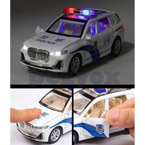 Image of 1:32 B-M-W X7 Police Model Diecast Metal Pullback Toy car with Openable Doors & Light, Music Boys car for Kids Best Toys Gifts. (White)