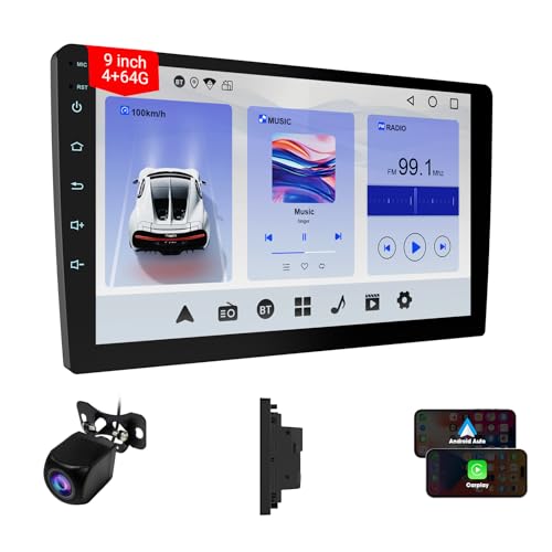Haudio 9 Pouces Autoradio Bluetooth 2 DIN avec Carplay & Android Auto sans Fil, HD Écran Tactile avec Mirror Link, Navigation GPS, Commande Vocale, WiFi 5, Caméra de Recul 720P, SWC/FM/AM/AUX - 4+64G