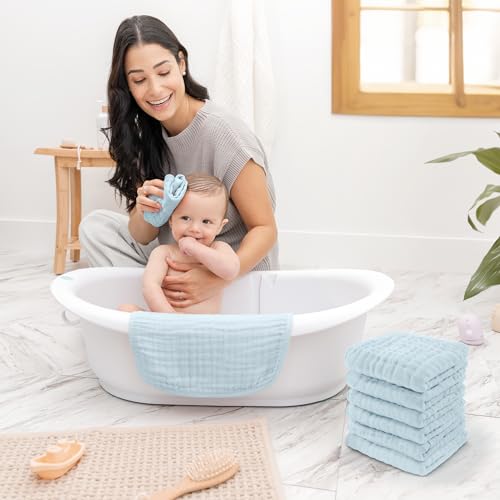 image for Comfy Cubs Muslin Baby Washcloths 6 Pack - Soft 6-Layer Cotton Wash Cl