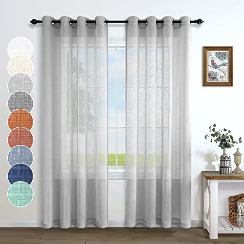 Grey Curtains 84 Inches Long For Bedroom 2 Panels Pair Grommet Translucent Faux Linen Drapes Light Filtering Opaque Silver Gray Sheer Curtain For Living Room Dining Boys Bay Window 52X84 Inch Length #TOP24