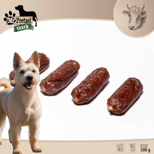 Mr. Pretzel Rinder Würstchen – Gesunder Premium-Hundesnack, natürlich & getreidefrei – Weiche Belohnung für Hunde – 500 g