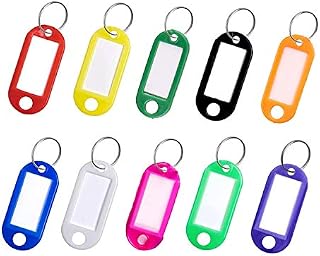 Key Tags, Pack of 10 Key Tags with Labels Key Fobs ID Plastic Key Tags Key Labels with Split Rings for Luggage Pet Name Memory Stick Tags-10 Colors