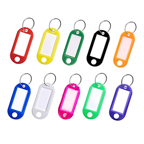 Key Tags  Pack of 10 Key Tags with Labels Key Fobs ID Plastic Key Tags Key Labels with Split Rings for Luggage Pet Name Memory Stick Tags-10 Colors