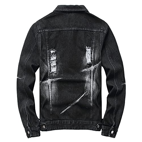 Image of Mens Denim Jacket Ripped Slim Jean Jacket Coat for Men