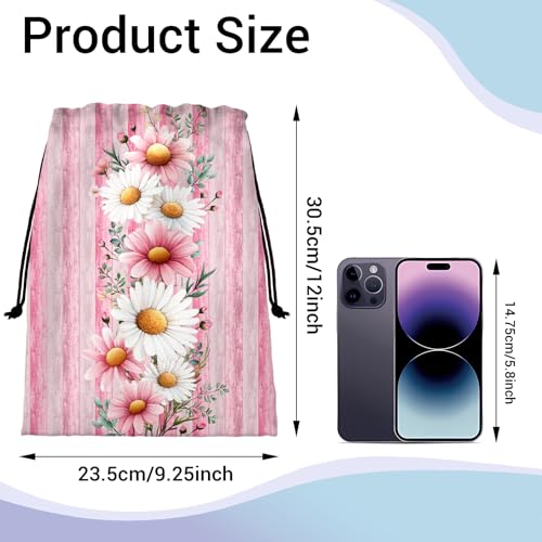 Image of Wooden Floral Gymnastics Drawstring Bags Lightweight Gymnasts Grip Bag Pink Storage Pouch