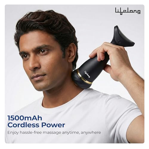 Image of Lifelong Flathead Massager | Body Massager for Pain Relief | 4 Specialized Heads for Targeted Therapy | 4 Speed Levels | Heat Therapy | Full Body Electric Percussion Massager for Adults | Black