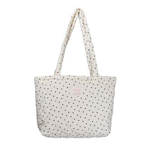 Image of Floral Quilted Cotton Shoulder Bag for Women Daily Use Medium Size Handbag Large Capacity Thickened Design Tote