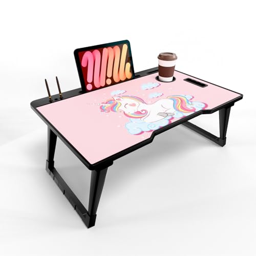 Image of Foldable Wooden Mini Laptop Table for Bed, Study Table with Drawer, Tablet /Mobile Holder for Kids & Adults (COTTED UK)