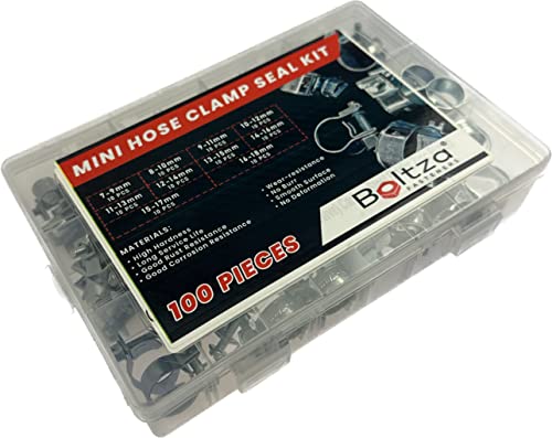 Boltza 100 Piece Assortment Kit of Zinc Plated Mini Hose Clamps / Fuel Line Hose Clips for Diesel Petrol Pipes & Pipelines - Image 2