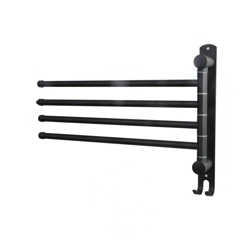 Porte-serviettes noir compact à fixation murale rotative pour salle de bain