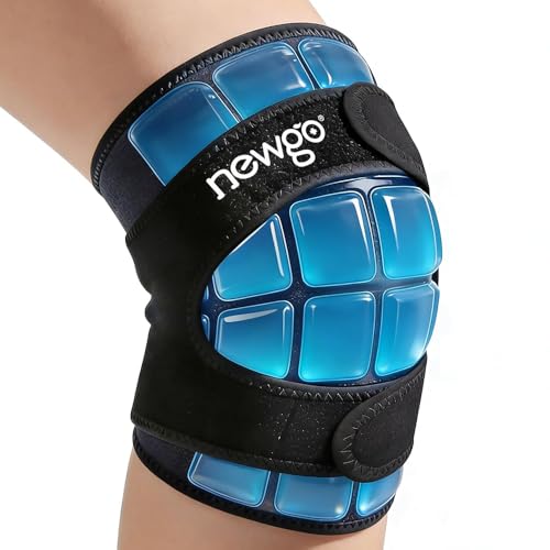 NEWGO Ice Pack for knee, 1 Hour Long Coldness Knee Ice Pack Wrap After Replacement Surgery with Ice Grid Gel Design, Soothing Cold Therapy for Meniscus Tear and ACL, Sports Injuries, Ultra Flexible