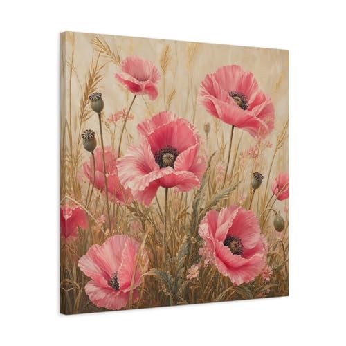 Tableau coquelicots roses floral | Poésie et douceur bucolique pour vos murs