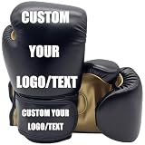 Custom Boxing Gloves, Microfiber Leather Personalized with Photo, Text, Colors or Logo, Training Customized Gloves for Sparring Adult Men Women (Black+Gold, 12OZ)