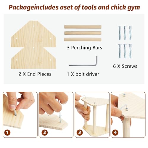 Image of Baby Chicken Perch Strong Pine Wooden Chick Jungle Gym Roosting Bar, New-gen Durable Chicken Perch Toys for Coop and Brooder 7.9 X 6.9 X 4.14'' Chicken Perch(Can be Used for Baby Turkeys)