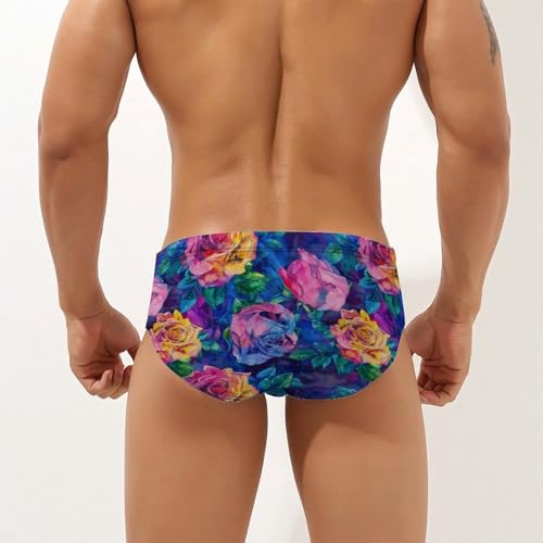 Tie Dye Rose Flowers Watercolor Mens Swim Briefs Quick Dry Swimming Trunks Training Swimsuit Low Rise Swimwear2