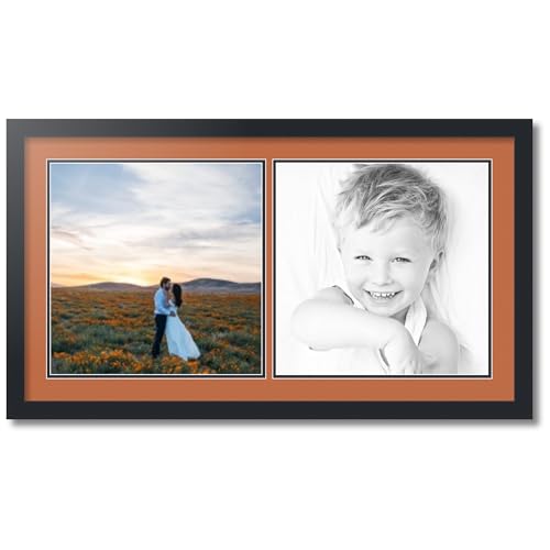 ArtToFrames Collage Photo Frame Double Mat with 2-14x14 Openings with Satin Black Frame and Red Orange mat.
