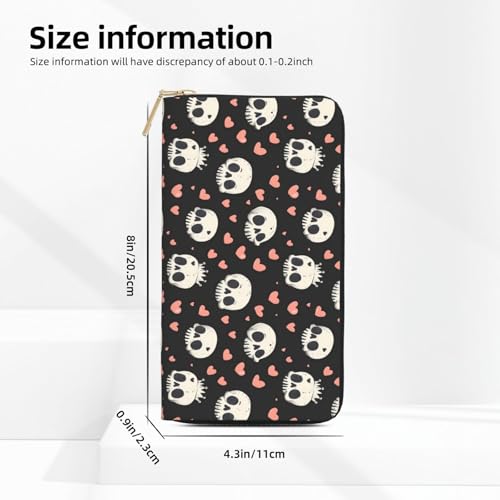 Cute Heart Skull Print Wallet Women, Leather Bifold Multi Card Wallet, Long Purse Women's Wallets2