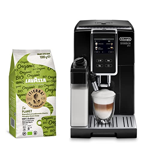 DeLonghi Dinamica Plus ECAM 370.70.B & Lavazza Kaffeebohnen im Set, Kaffeevollautomat mit LatteCrema Milchsystem und Farbdisp 