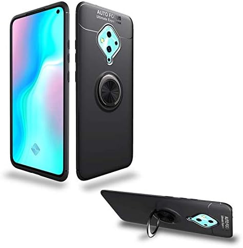 Designerz Hub Vivo S1 Pro Sleek Rubberized Case with Chrome Plating Ring Stand Back Cover Case Designed for Vivo S1 Pro - (Black)