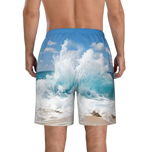 Ocean Wave Print Mens Casual Shorts Drawstring Summer Beach Stretch Shorts Novelty Swimtrunks3