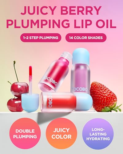 Image of TOCOBO Juicy Berry Plumping Lip Oil 17 Berry Milk - Korean Vegan Hydrating Lip Oil with Plant Oils for High Shine Gloss - Non Sticky Formula for All Skin Tones, 0.12 fl.oz.