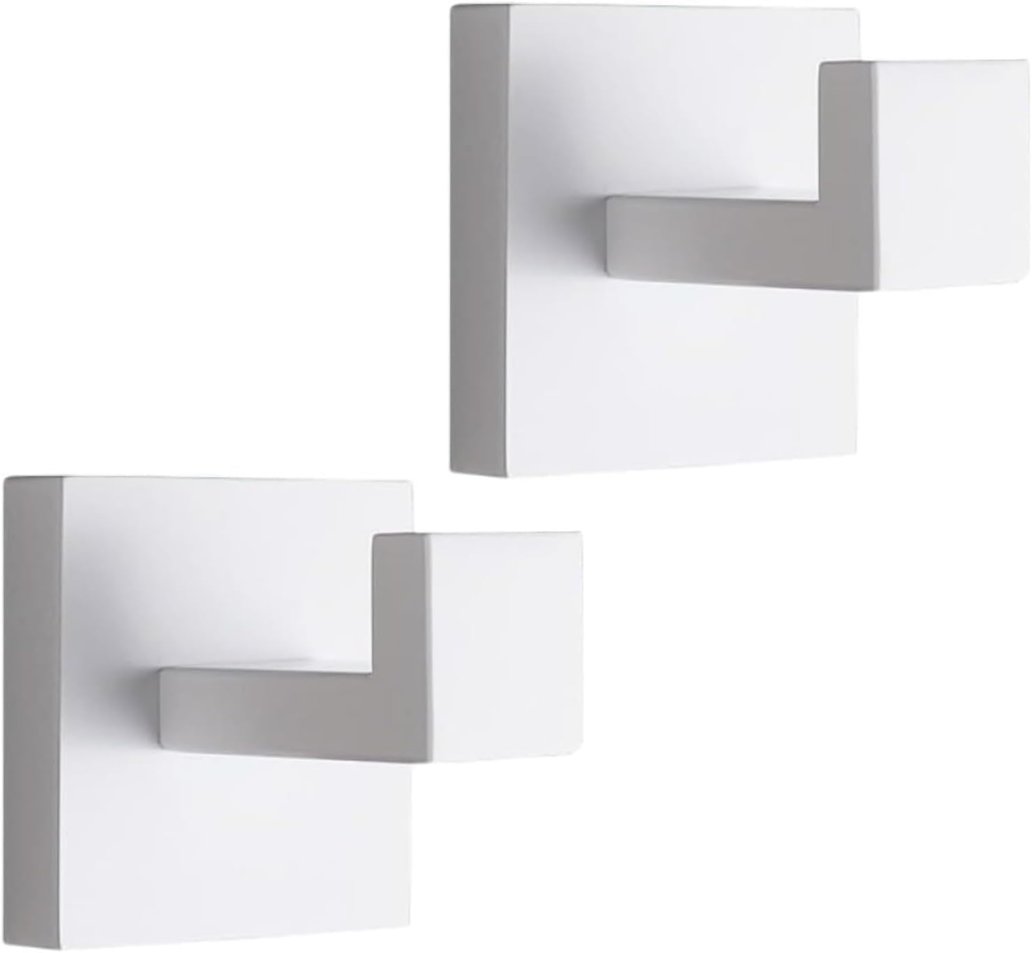 YUET 2 Pezzi Ganci Parete Quadrato Accappatoio Portasciugamani in Acciaio Inox Gancio Appendiabiti Asciugamani Parete Cucina Bagno Garage Montaggio Appendere Cappotto (Bianco)
