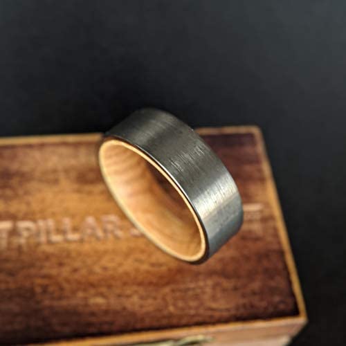 Pillar Styles Gunmetal Whiskey Barrel Rings For Men Wooden Ring 8Mm Tungsten And Wood Rings Bourbon Barrel Wedding Band thumb #1