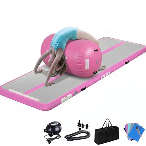 BOAGEW Gymnastics Mat with Air Roller Inflatable Air Track Tumbling Mat for Home Gym Training Tumble Track for Cheerleading/Gym/Training/Yoga/Beach/Water/Park Outdoor Use with Electric Air Pump