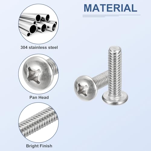 DTGN 50Pcs 1/4-20 Phillips Pan Head Machine Screws, 304 Stainless Steel 5/16", 1/2", 5/8", 3/4" - Image 3