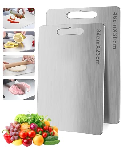 Titanium Chopping Board, S316 Stainless Steel Cutting Board, Dual-Sided Food Grade Chopping Boards for Kitchens, Meat, Bread, Vegetables & Fruit